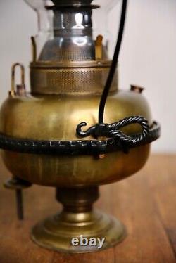 Antique Railroad Lantern Oil Lamp Country Store hanging Light vintage brass old