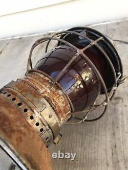 Antique Railroad Lantern red globe MP Mo Pac St Louis Handlan Buck bell bottom