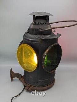 Antique Railroad THE ADLAKE NON SWEATING LAMP CHICAGO Yellow Red Green Glass