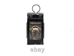 Antique Railway Lantern Early 1900s Black Metal Inspection Lamp Faceted Glass