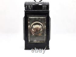 Antique Railway Lantern Early 1900s Black Metal Inspection Lamp Faceted Glass