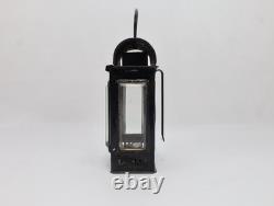 Antique Railway Lantern Early 1900s Black Metal Inspection Lamp Faceted Glass