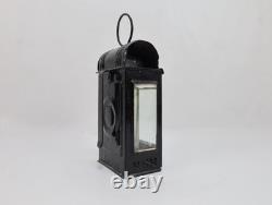 Antique Railway Lantern Early 1900s Black Metal Inspection Lamp Faceted Glass