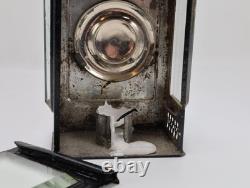 Antique Railway Lantern Early 1900s Black Metal Inspection Lamp Faceted Glass