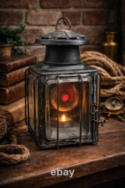 Antique Railway Signal Lamp Metal Lantern Original Patina Marked Base