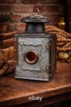 Antique Railway Signal Lamp Metal Lantern Original Patina Marked Base