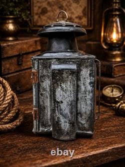 Antique Railway Signal Lamp Metal Lantern Original Patina Marked Base