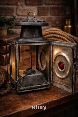 Antique Railway Signal Lamp Metal Lantern Original Patina Marked Base