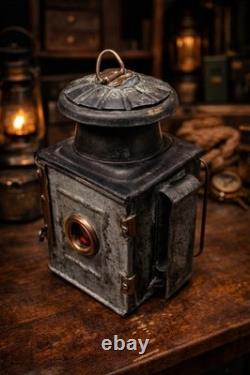 Antique Railway Signal Lamp Metal Lantern Original Patina Marked Base