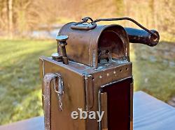 Antique Railway Signal Lantern, Copper Carbide Lamp, Belgium, Early 20th Century