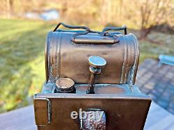 Antique Railway Signal Lantern, Copper Carbide Lamp, Belgium, Early 20th Century