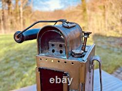 Antique Railway Signal Lantern, Copper Carbide Lamp, Belgium, Early 20th Century