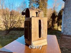 Antique Railway Signal Lantern, Copper Carbide Lamp, Belgium, Early 20th Century