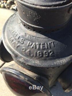 Antique S. P. Co. 1892 Railroad Left Signal Lantern Green & Red Lenses Handlan