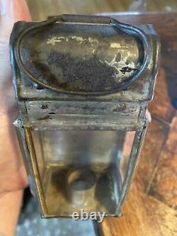 Antique Small Tin & Beveled Glass Railroad Skater LANTERN lamp light