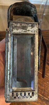 Antique Small Tin & Beveled Glass Railroad Skater LANTERN lamp light