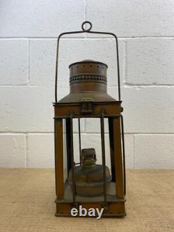 Antique Victorian Railway Copper Oil Lantern Lamp With Burner
