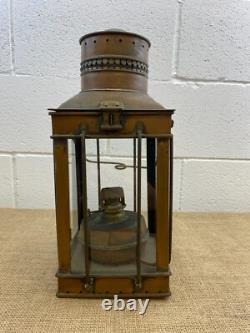 Antique Victorian Railway Copper Oil Lantern Lamp With Burner