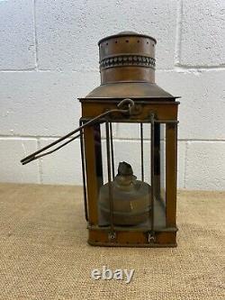 Antique Victorian Railway Copper Oil Lantern Lamp With Burner