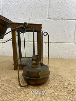 Antique Victorian Railway Copper Oil Lantern Lamp With Burner