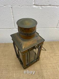 Antique Victorian Railway Copper Oil Lantern Lamp With Burner