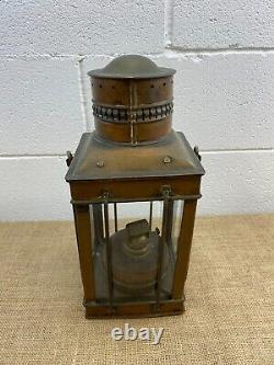 Antique Victorian Railway Copper Oil Lantern Lamp With Burner
