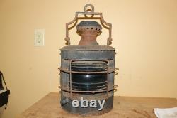 Antique Vintage 1800's Ships Lantern Lamp Light Curved Blue Green Glass Railroad