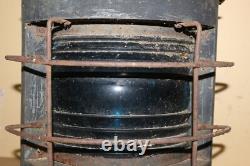 Antique Vintage 1800's Ships Lantern Lamp Light Curved Blue Green Glass Railroad
