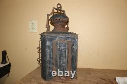 Antique Vintage 1800's Ships Lantern Lamp Light Curved Blue Green Glass Railroad