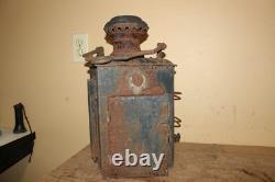 Antique Vintage 1800's Ships Lantern Lamp Light Curved Blue Green Glass Railroad