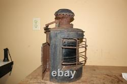 Antique Vintage 1800's Ships Lantern Lamp Light Curved Blue Green Glass Railroad
