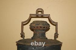 Antique Vintage 1800's Ships Lantern Lamp Light Curved Red Glass Railroad