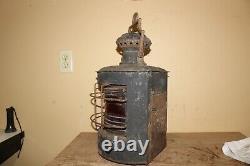 Antique Vintage 1800's Ships Lantern Lamp Light Curved Red Glass Railroad