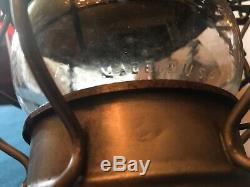 Antique Vintage AT&SF RY Railroad Kerosene Lantern withclear Embossed Globe