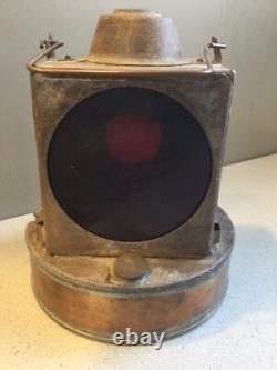 Antique Vtg 40's BRITISH RAILWAY LANTERN Lamp BRW Kerosene Brass w Red Glass 8.5