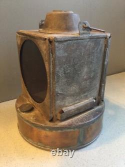 Antique Vtg 40's BRITISH RAILWAY LANTERN Lamp BRW Kerosene Brass w Red Glass 8.5