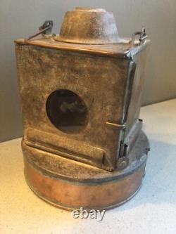 Antique Vtg 40's BRITISH RAILWAY LANTERN Lamp BRW Kerosene Brass w Red Glass 8.5