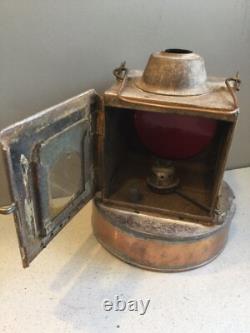 Antique Vtg 40's BRITISH RAILWAY LANTERN Lamp BRW Kerosene Brass w Red Glass 8.5