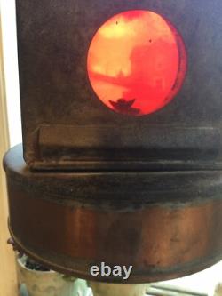 Antique Vtg 40's BRITISH RAILWAY LANTERN Lamp BRW Kerosene Brass w Red Glass 8.5