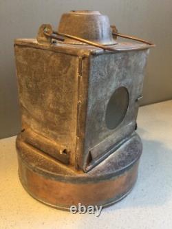 Antique Vtg 40's BRITISH RAILWAY LANTERN Lamp BRW Kerosene Brass w Red Glass 8.5