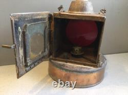 Antique Vtg 40's BRITISH RAILWAY LANTERN Lamp BRW Kerosene Brass w Red Glass 8.5