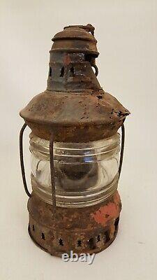 Antique railroad lantern with thick fresnel glass