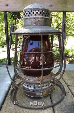 Armspear P & R. R. R Railroad Lantern with RARE Tall Red Flashed P & R R R Globe