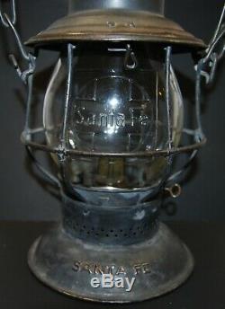 Atsf-santa Fe Tall Bell Bottom Railroad Lantern With Cast Cross Logo Globe