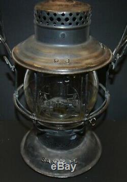 Atsf-santa Fe Tall Bell Bottom Railroad Lantern With Cast Cross Logo Globe