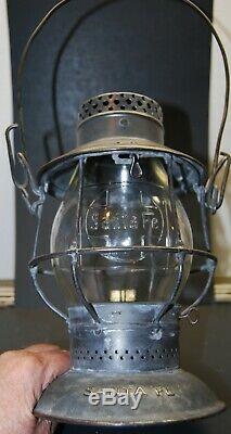 Atsf-santa Fe Tall Bell Bottom Railroad Lantern With Cast Cross Logo Globe