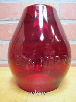 B&M RR BOSTON MAINE Railroad Lantern Light Lamp Deep Red Embossed Glass Globe