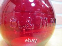B&M RR BOSTON MAINE Railroad Lantern Light Lamp Deep Red Embossed Glass Globe