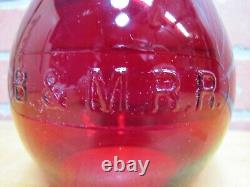 B&M RR BOSTON MAINE Railroad Lantern Light Lamp Deep Red Embossed Glass Globe