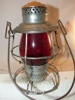 B&O RR brass top railroad lantern withred Vulcan globe